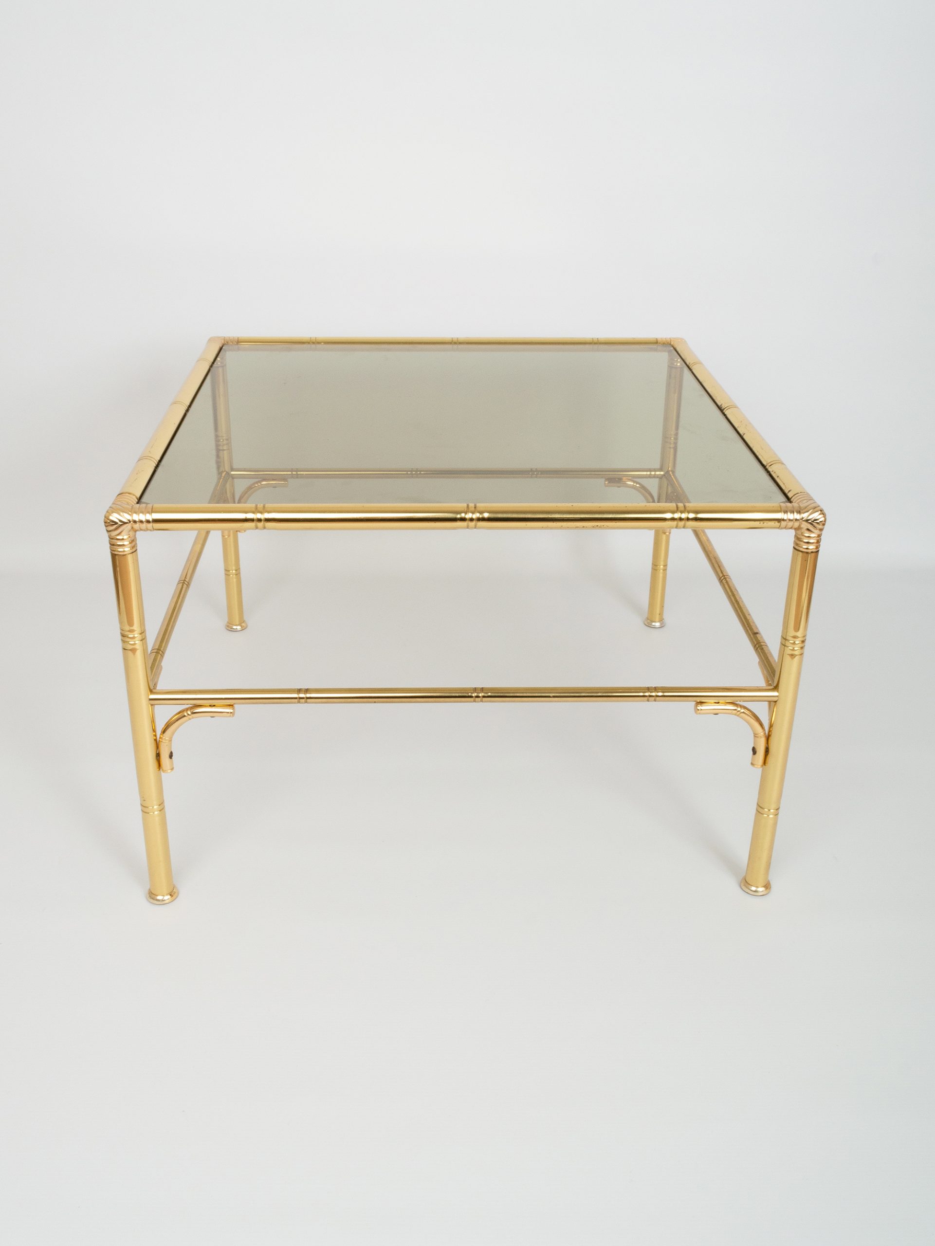 Lot - MID-CENTURY JANSEN STYLE FAUX BAMBOO BRASS COFFEE TABLE WITH
