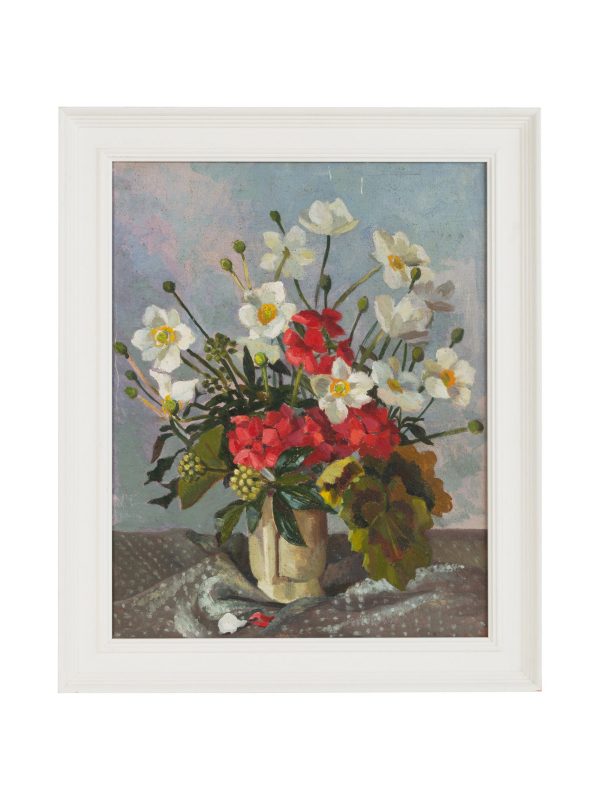 English School 20th Century Still Life Oil on Board Rock Roses and Geraniums