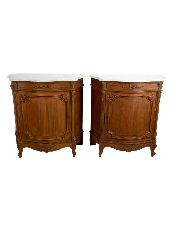 Pair Antique 19th Century French Marble Top Commodes Credenzas